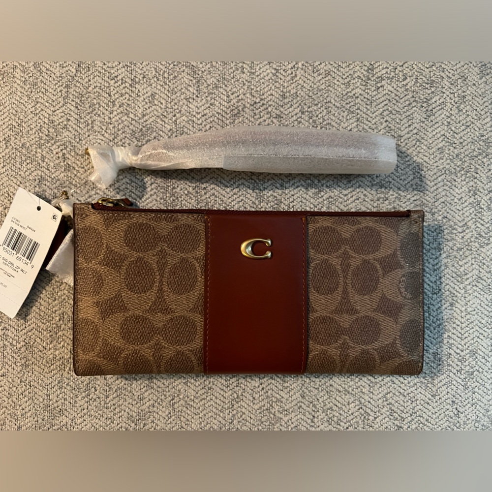 Coach Tan/Rust double zip wristlet